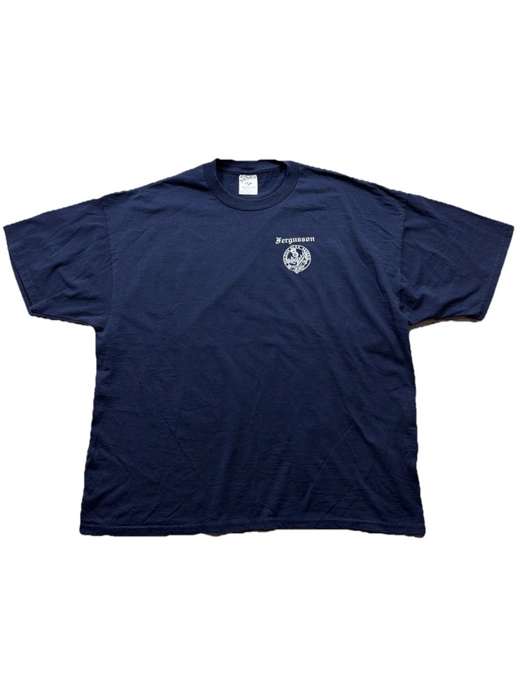 Vintage Fergusson Clan Crest Dulcius Ex Asperis Graphic Blue T Shirt Men’s 2XL