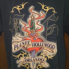 Vintage 1998 Planet Hollywood Orlando T-Shirt M Black Tattoo Dagger Heart Y2K 90