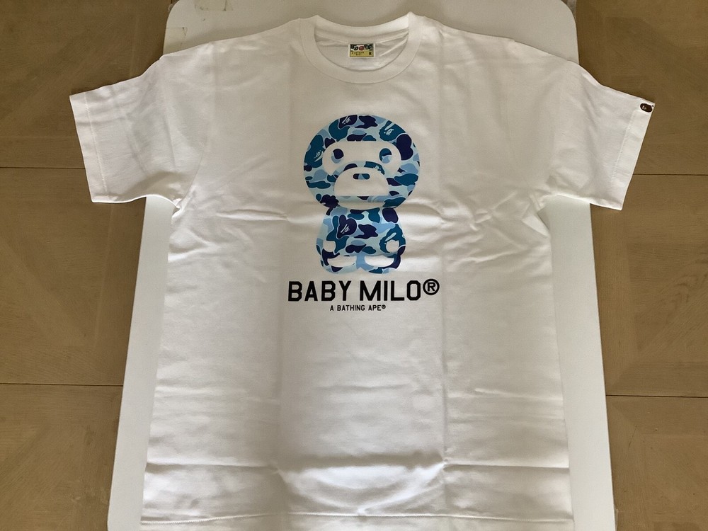 Authentic a bathing ape bape abc camo baby milo tee t shirt white blue M new