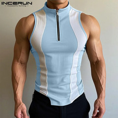 Tops 2025 American Style Fashion Men’S Spliced Contrast Zipper Design Vests Summ