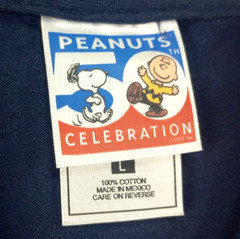 Vintage Peanuts Charlie Brown Shirt Large Navy 50th Celebration Collage Y2K