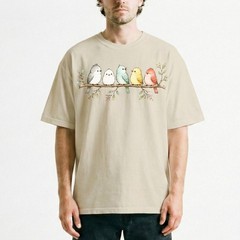 Watercolor Birds Branch T-Shirt Cute Bird Family Spring Tee