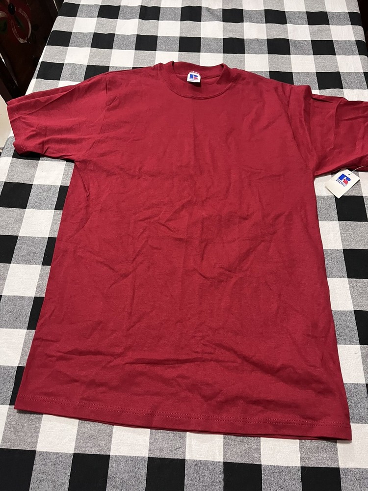 Russell Athletic Maroon Blank T-Shirt Size M USA Made Burgundy Nwt New