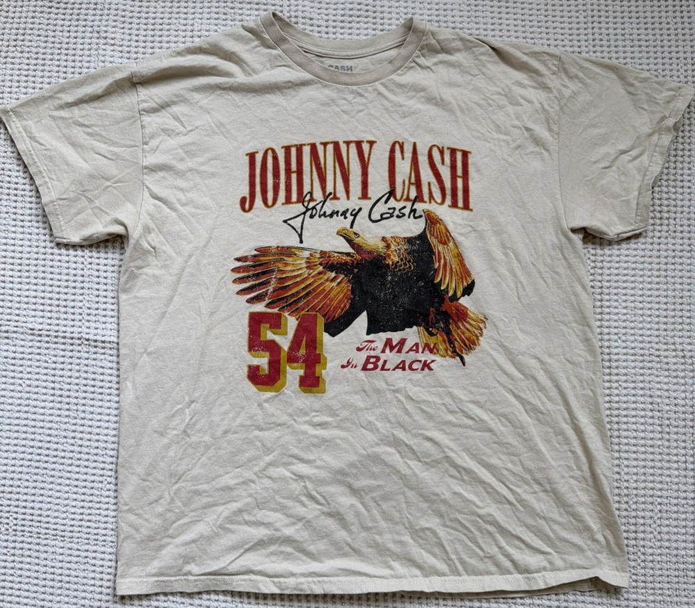 Johnny Cash Shirt Mens XL Beige Country Music Eagle Casual Concert Fest Rodeo