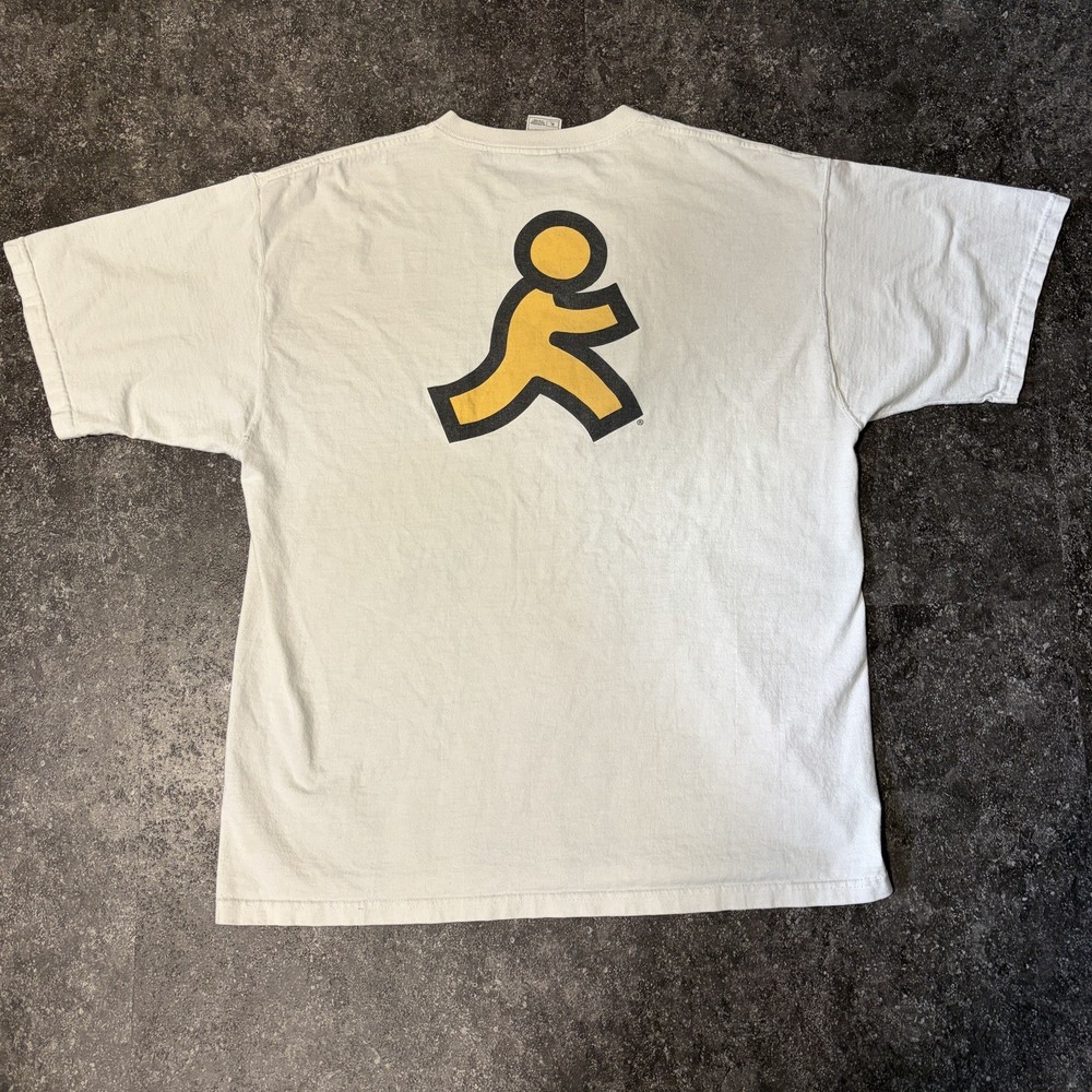 Vintage AOL America Online Men’s XL White Short Sleeve Shirt Running Man 90s Y2K
