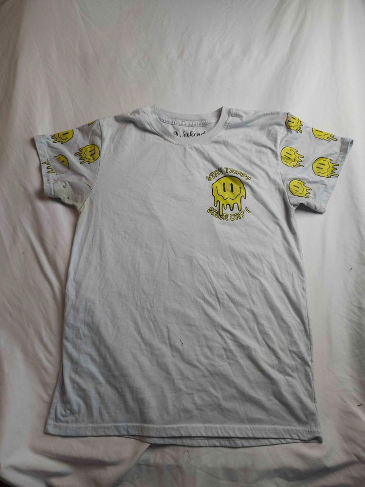 Weekend Warrior Shirt Mens Medium Gray Stay Strippy Sinde Day 1 Smiley Casual