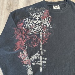 Avirex Shirt Mens 2XL Black Thermal Waffle Knit Graphic Skull Cross Y2K Skate