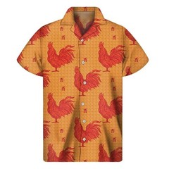Mens Button Down Shirts Chicken Cockerel Printed Hawaiian Top Summer Gift Shirt