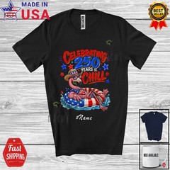 Custom Name Celebrating 250th Chill; 4th July Flamingo Floating Patriotic Shirt