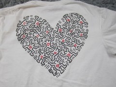 Keith Haring Shirt Mens Large White Heart Dancing Graphic Art Tee Back Print