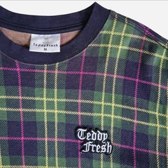 Teddy Fresh Men’s Medium T-Shirt Green Navy Blue Plaid