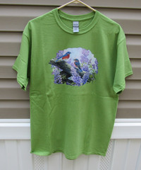 NEW Spring Courting bluebirds short sleeve olive green T-shirt – Large