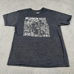 Star Wars Millennium Falcon Shirt Mens Large Gray Blueprint Graphic Tee T-Shirt