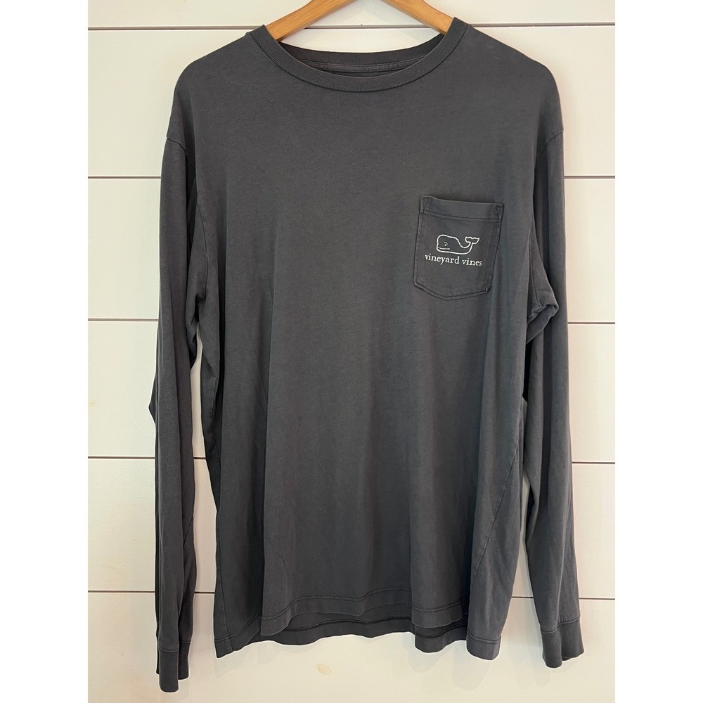Vineyard Vines Mens Long Sleeve Pocket T-Shirt Gray Graphic Cotton XL fisherman