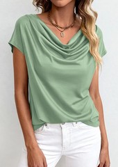Womens Tops Dressy Casual Clothing 2026 Summer Cowl Neck Short Sleeve Blouses…