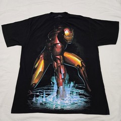 Sz LARGE Retro Iron Man AOP Black T-Shirt Marvel Comics Movie Promo Graphic Tee