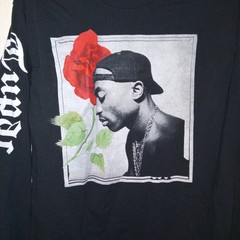 Retro Tupac Shakur 2PAC Black LS Graphic Print T-Shirt Adult Sz Medium Hip Hop
