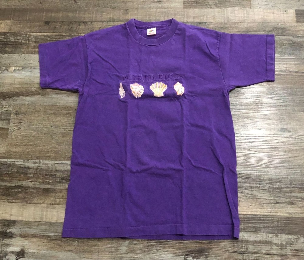 Vtg Vintage Puerto Rico Seashells Mens Large Purple Single Stitch Tee T Shirt