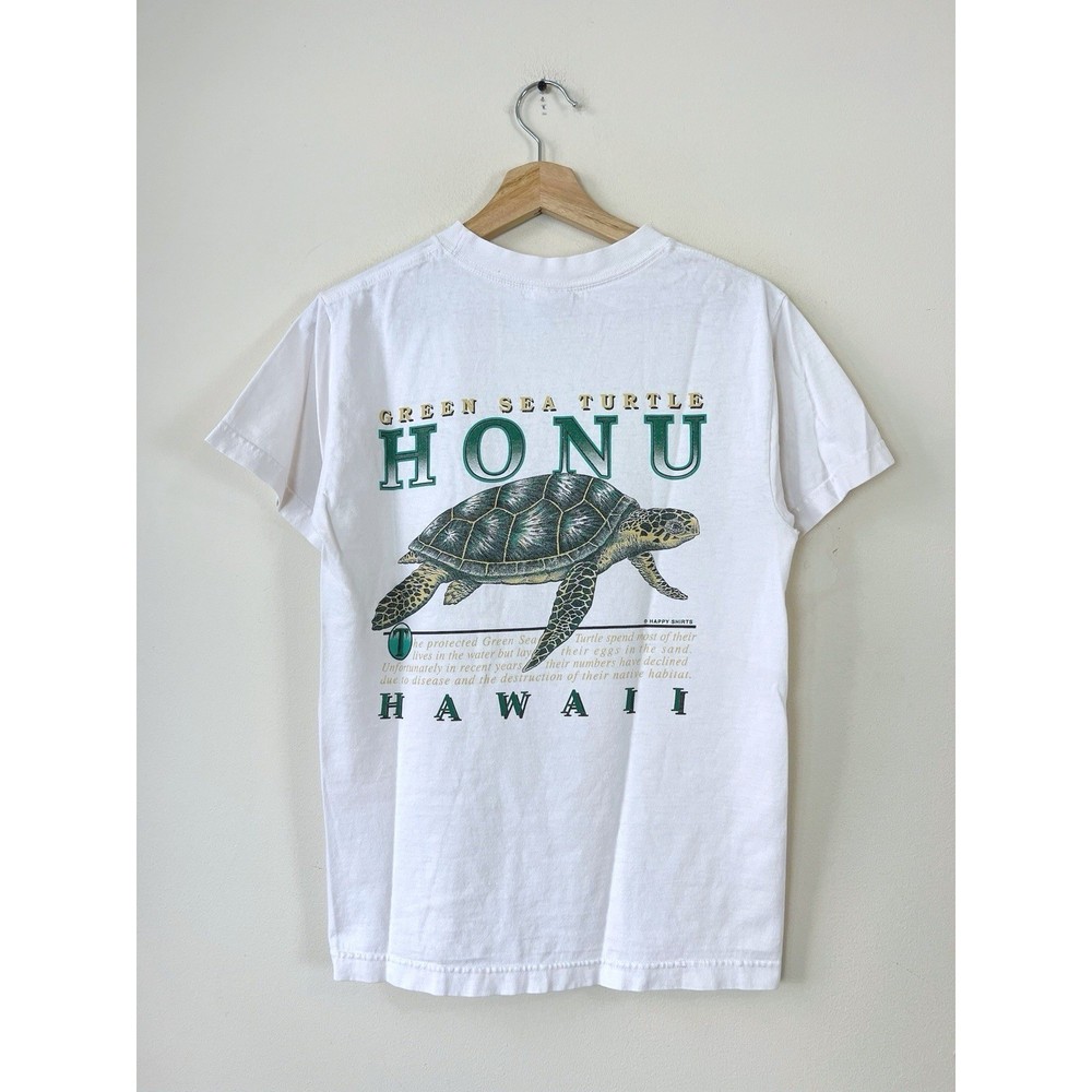 Vintage 90’s Travel Hawaii Green Sea Turtle Graphic Art White Tee Shirt – S