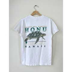 Vintage 90’s Travel Hawaii Green Sea Turtle Graphic Art White Tee Shirt – S