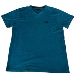 Mens T-Shirt Size Large Dark Teal V-Neck Soft Casual Cotton Stretch Short Sleeve