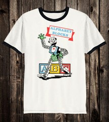 Retro Ad Art Novelty Tee T Shirt ABC Alphabet Blocks Nostalgia Toy Toys