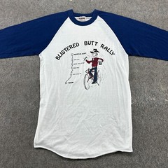 VINTAGE Western Graphic Shirt Mens M White Raglan Cycling Blistered Buff Rally