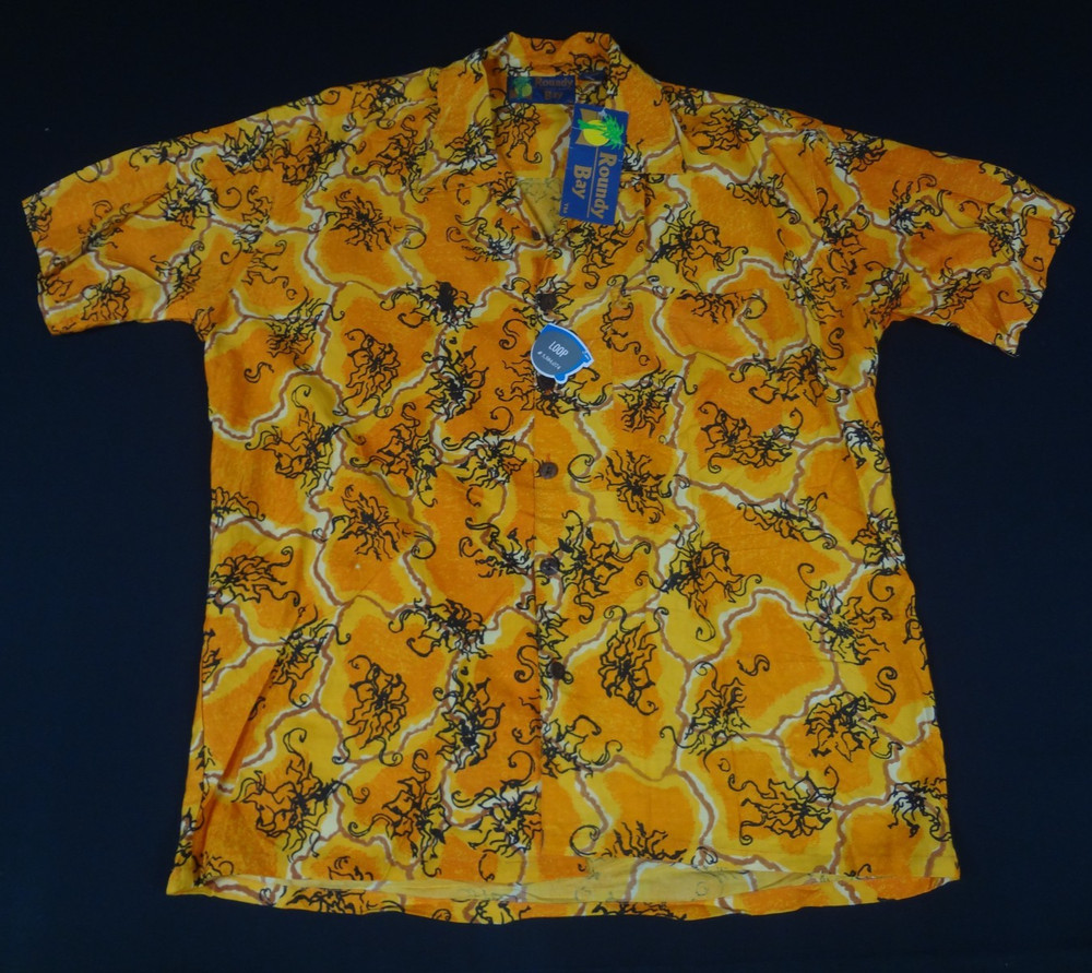 NWT ROUNDY BAY HAWAIIAN CASUAL BUTTON-DOWN SHIRT ORANGE SMALL L646