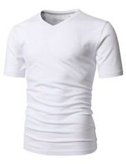 Mens Daily Basic V Neck Short Sleeve T-Shirts with Cotton Blended Fabric WHIT…