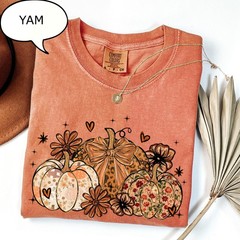 Floral Pumpkin Shirt Coquette Bow Autumn Fall Harvest Pumpkin Lover Gift Tee