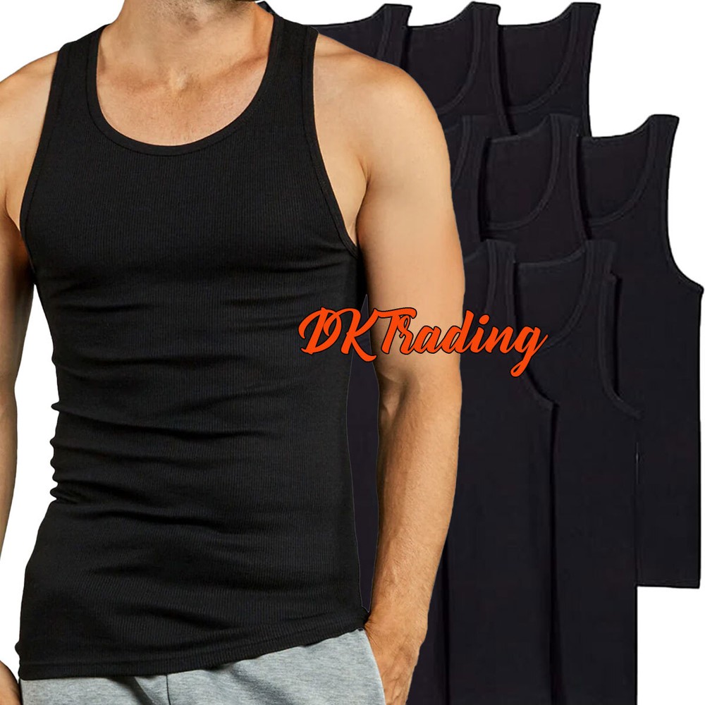 6 Pack Men’s Black Tank Top 100% Cotton A-Shirt Sleeveless Lightweight S-3XL