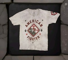 American Fighter XL Graphic V-neck Shirt White With Crystal Wash Men’s
