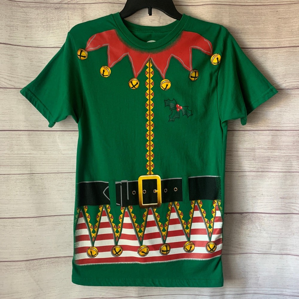 Holiday Time Men’s Elf Graphic Print T-Shirt Ugly Christmas Holiday Small 34-36
