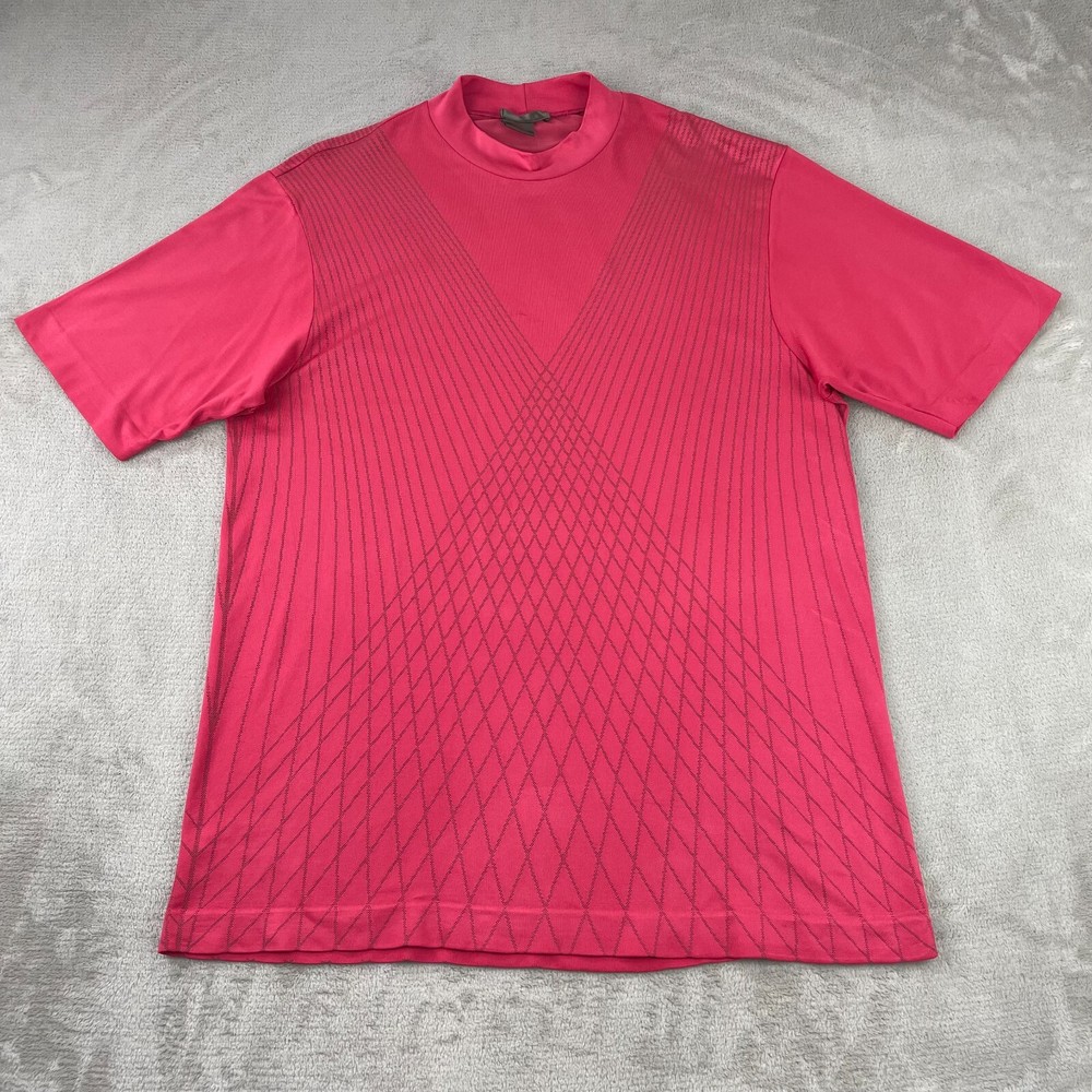 Nike Tiger Woods T Shirt Men Large Pink Geometric Performance Short Sleeve Golf