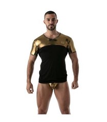 TOF PARIS T-Shirt Metal Lurex Edging Half-Cotton Half-Metallic Gold Shirt 18