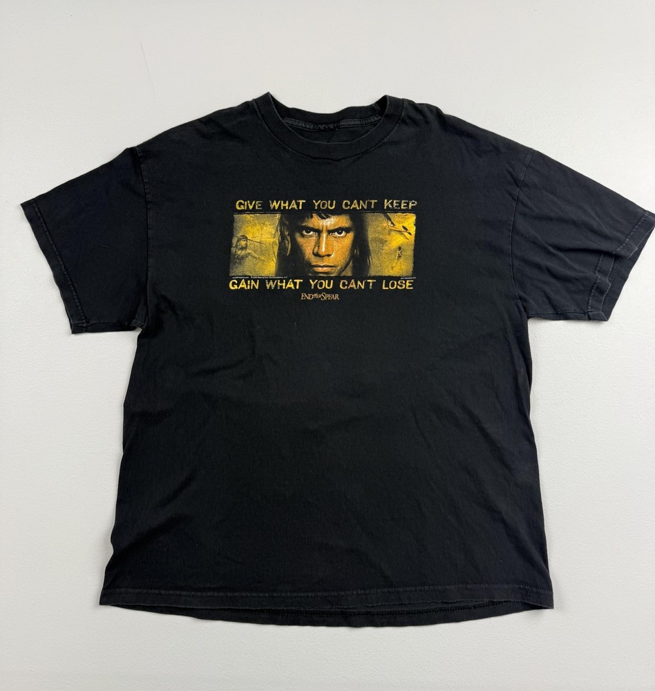 Vintage End Of The Spear Shirt Mens Black Christian Graphic Tee Movie Read