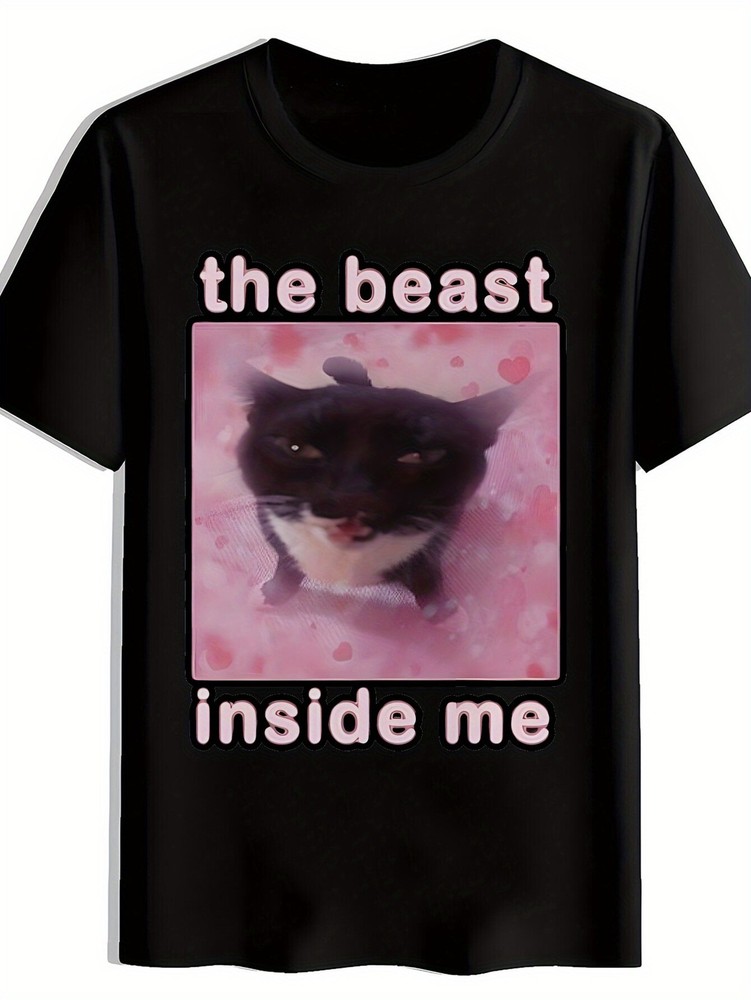 Men’S T-Shirt “The Beast Inside Me” Graphic Funny Cat Design Short Sleeve Tee ↗