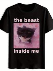 Men’S T-Shirt “The Beast Inside Me” Graphic Funny Cat Design Short Sleeve Tee ↗