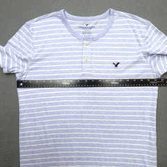 American Eagle Henley Neck T Shirt Men’s Size M Blue Striped Short Sleeve