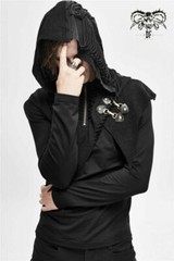 Personality Men’s Gothic Hooded Casual T-shirt Irregular Stitching Slim Fit Tops