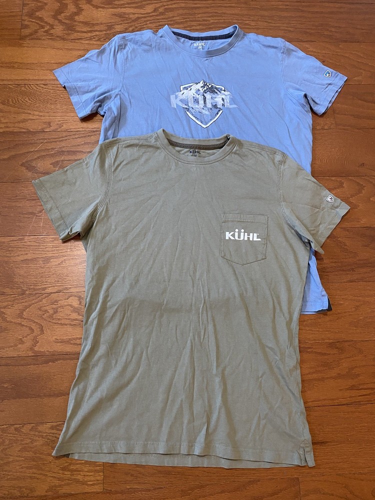 Lot of 2 Kuhl Wildfibre Organic Cotton CrewNeck T-Shirts Mens Sz M Gray Blue