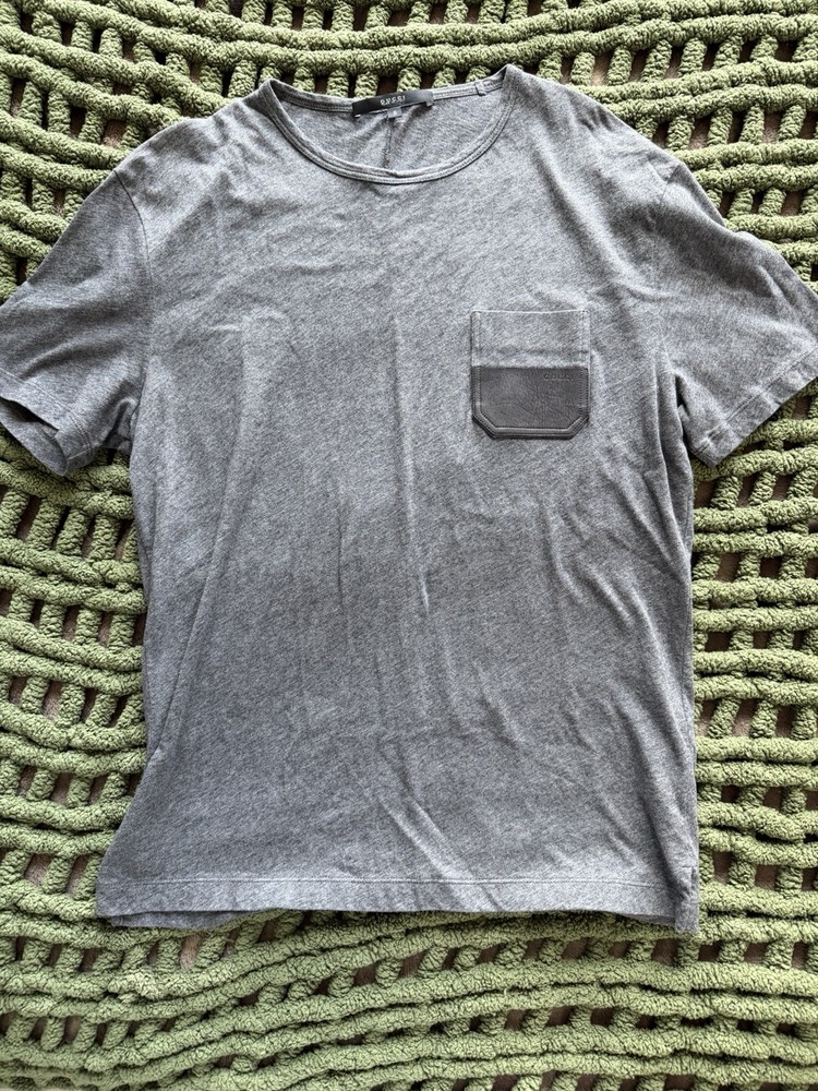 Gucci Gray Solid Crew Neck Pocket T-Shirt Men’s Size S