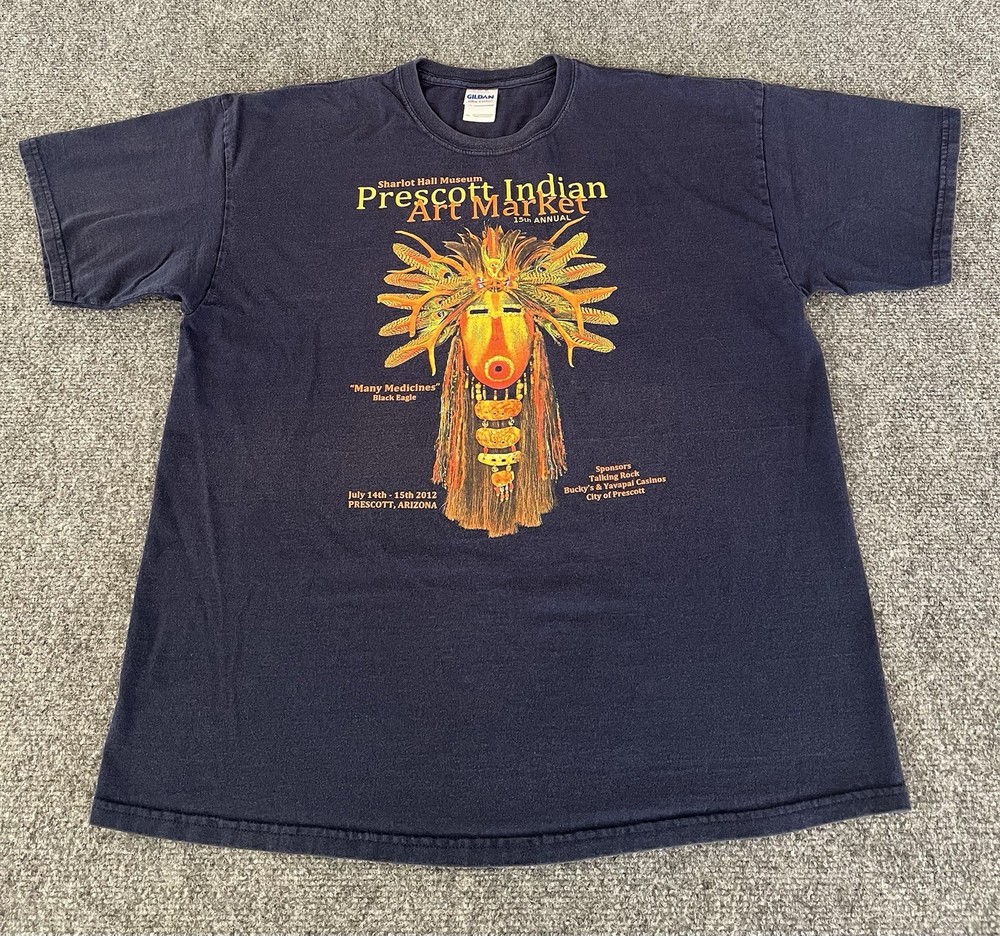 Prescott Indian Art Market T Shirt 2012 Blue “Many Medicines” Men’s XL