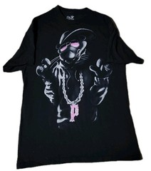🔥 Pink Panther Shirt Mens Medium Black Crew Neck 28×19 Graphic