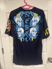 Blac Label Navy Blue V Neck Tee Y2K Vintage Print on Both Sides Ready To Die