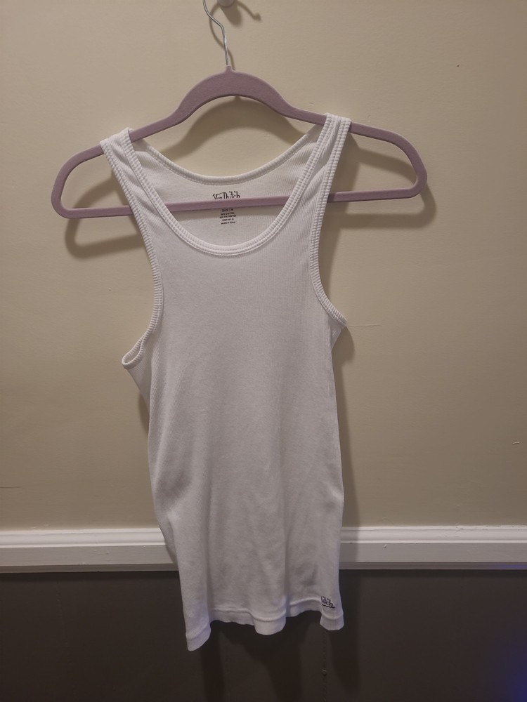 Von Dutch Originals Medium Mens Ribbed White Tank Slim Fit Scoop Neck