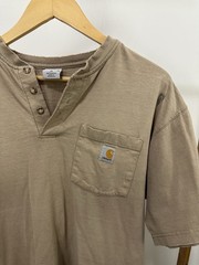 VTG Gradient Sun Faded Thrashed Worn WIP Henley Short Sleeve Pocket T-Shirt M