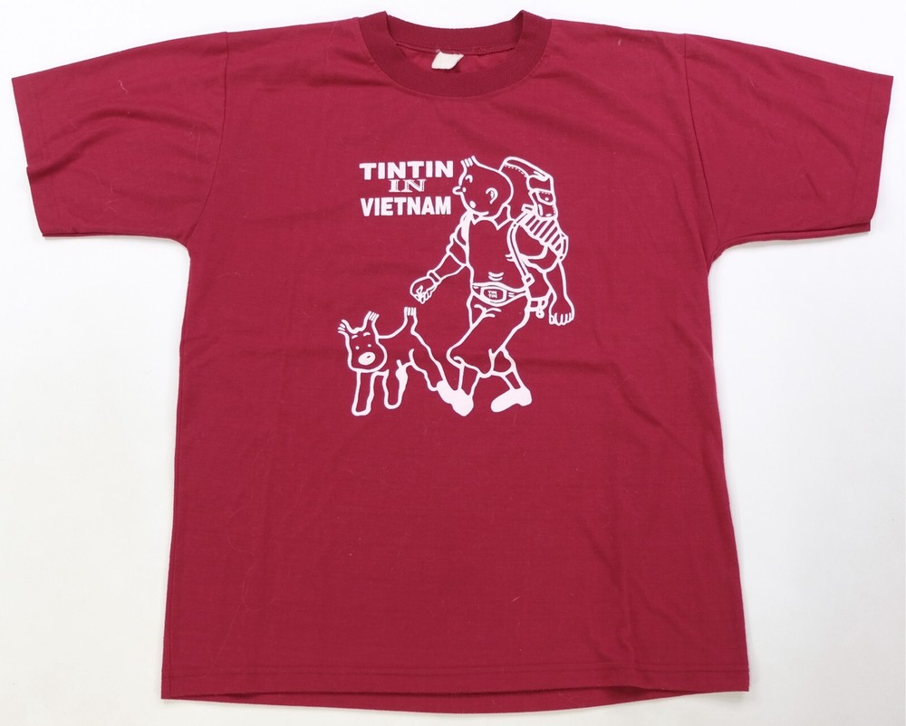 Rare Vintage Tintin In Vietnam Snowy Dog Graphic T Shirt 90s 2000s Comics Red