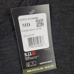 5.11 Tactical Tri Blend Legacy Shirt Mens Medium Heather Black Logo Pullover Tee
