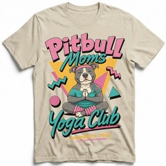 Pitbull Moms Yoga Club Geometric Retro Pink Lover T-Shirt Namaste Puppy Tee